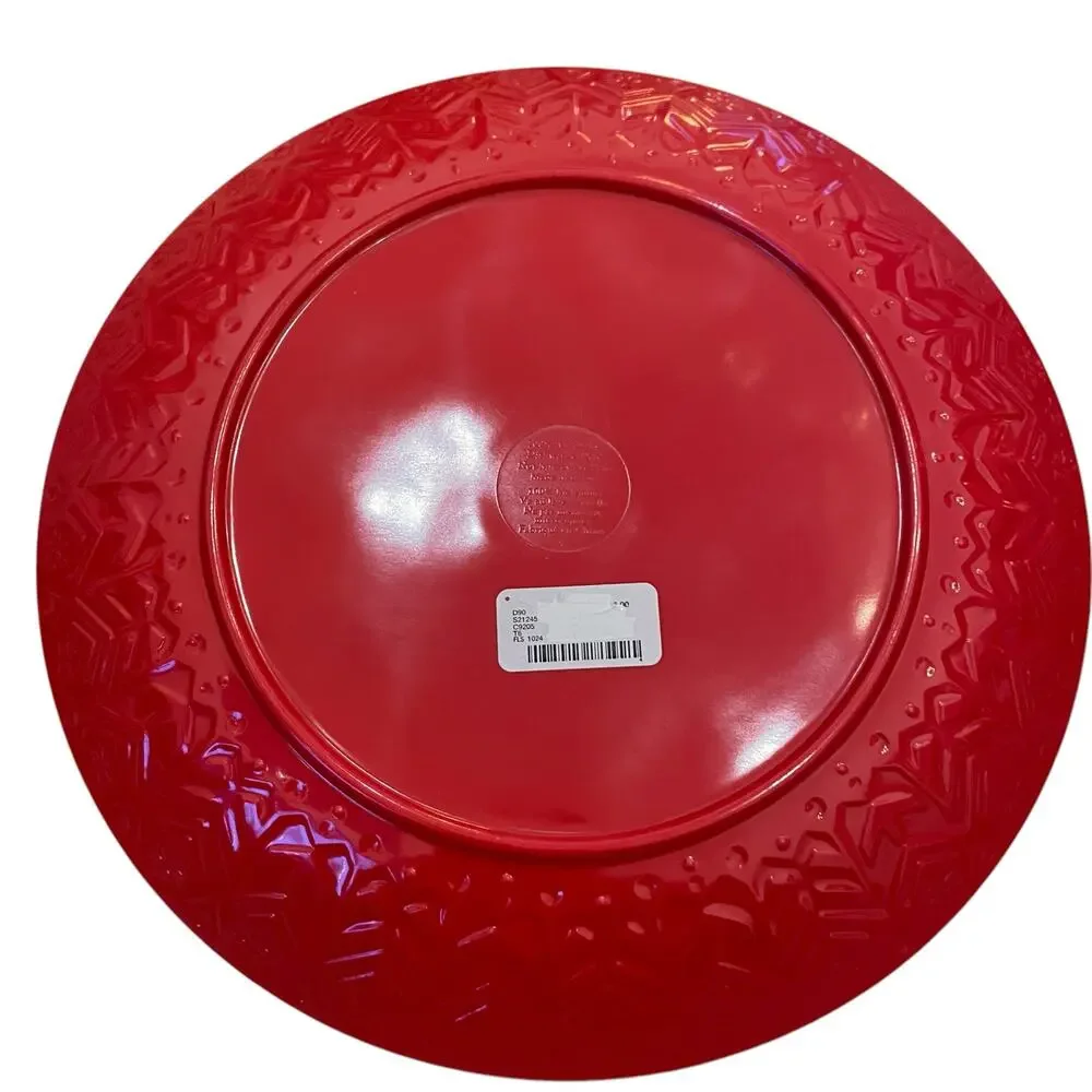 Holiday Red & White Melamine 11in Dinner Plates Set of 4 Christmas Snow New